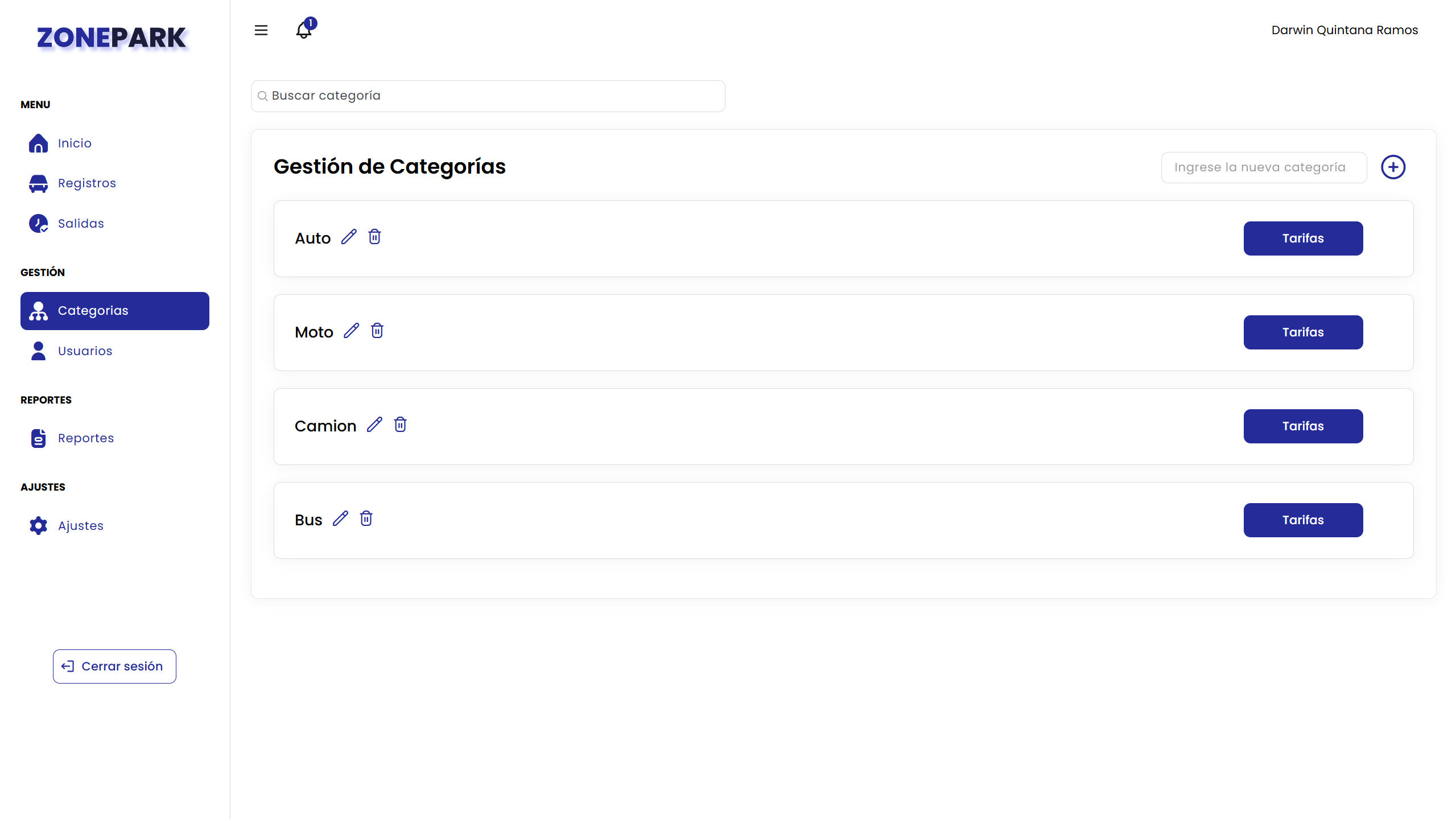 Gestión de Categorías